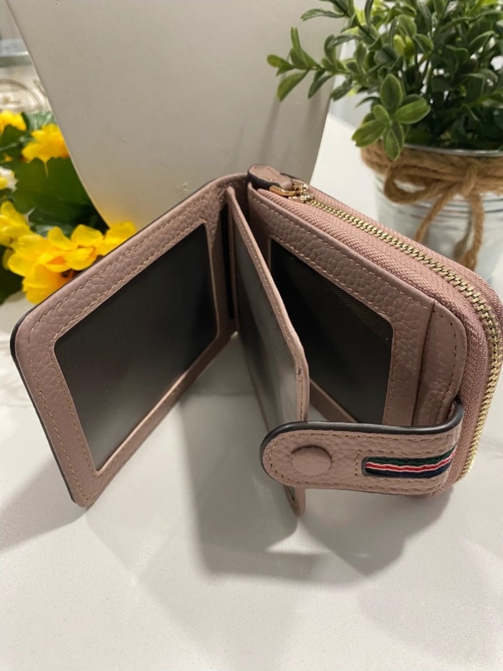 Compact Women's Pink Card & Key Holder Wallet with Zip